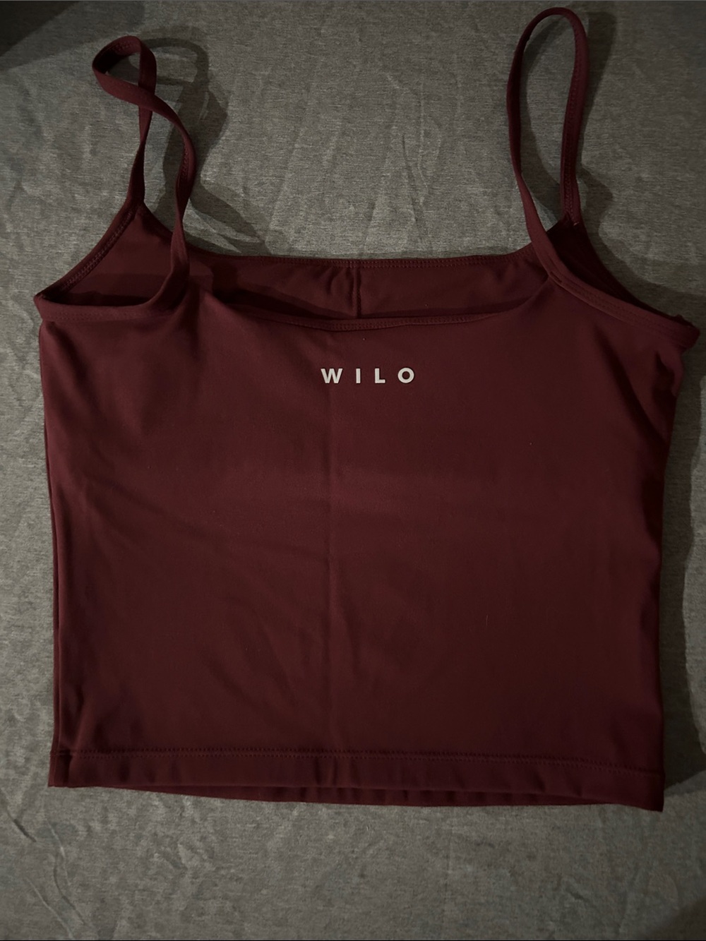 WILO Women’s Burgundy Spaghetti-Strap Cropped Tank, bra/pads in place